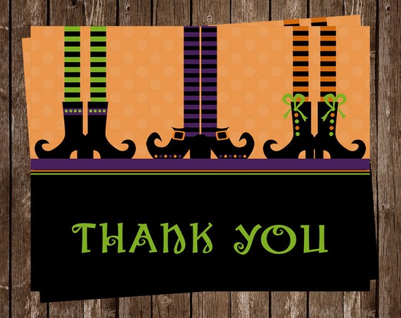 Halloween Thank You Cards Witch Orange Black Halloween