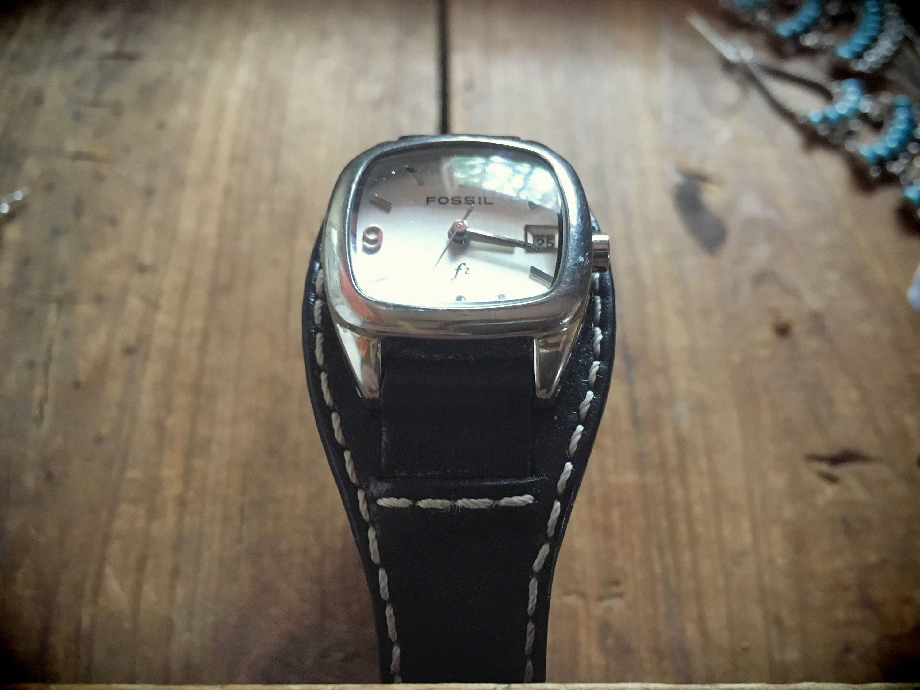 Vintage Fossil watch with original leather bands, women's watch