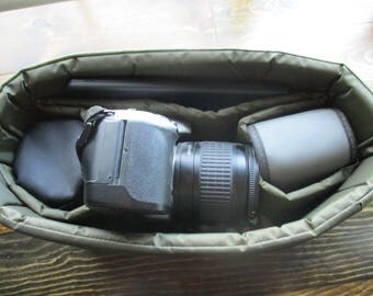 Olive Green Camera Bag Insert - Ready to Ship - Two Lens Sleeve-5x10x7