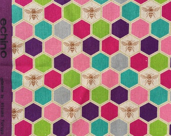 Etsuko Furuya Bees purple pink Echino Fabrics FQ or more