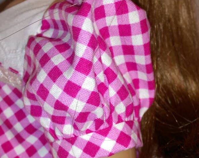 50' style raspberry pink check short sleeve school girl style dress fits 18 inch dolls like American girl