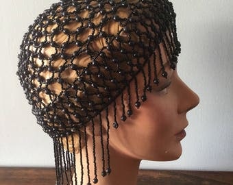 Truly amazing vintage black beaded head piece.