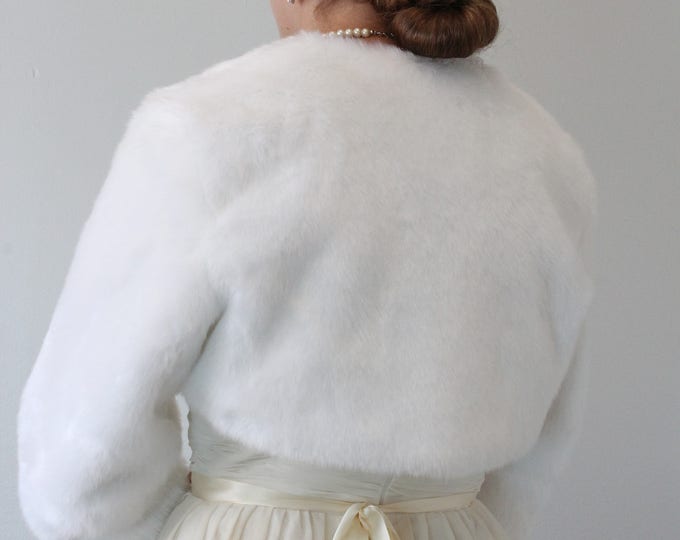 Spring Sale White faux fur jacket, Bridal jacket, Wedding fur jacket, Bridal wrap stole, Bridal cape #890F-WHI (Black / White)