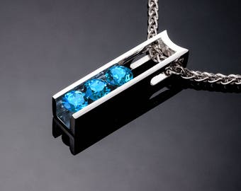 blue topaz necklace, Swiss blue topaz pendant, silver necklace, modern necklace, December birthstone, Argentium silver, delicate - 3503