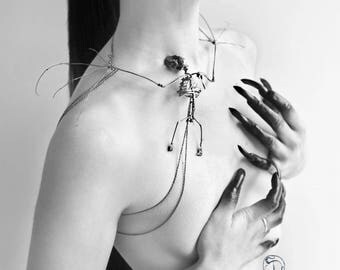 Miyu Decay Sterling Silver Bat Skeleton Necklace