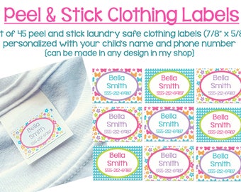 Clothing Tag Labels, Waterproof labels, Waterproof stickers, Peel and Stick Clothing Labels, Washer Dryer Safe Labels, Kids Clothing Labels