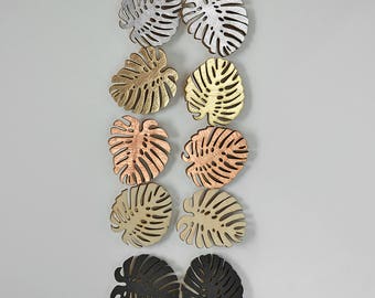 Wooden brooch Monstera leaf, tropical leaf