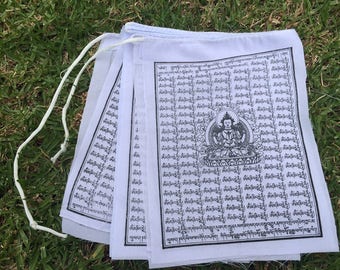 Buddha of Compassion Tibetan Prayer Flags Solid White Color From Nepal Set of 10 Flags