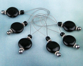 Knitting Stitch Markers, Black Onyx, Semi-Precious Stones, Snag Free, Knitting Tool, Knitting Accessory, Jeweled Tool, Gift for Knitters
