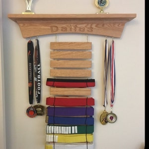 Personalized Martial Arts Shelf and Belt Rack Karate Tae