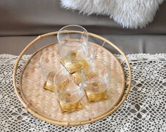 set of 5 stemware amber glass champagne cocktail drinking glasses / orange