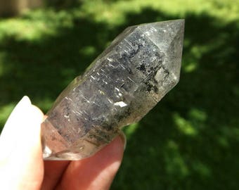 Tibetan Black Phantom Quartz Crystal - double terminated, rainbow inclusions, protection crystal, high vibration crystal