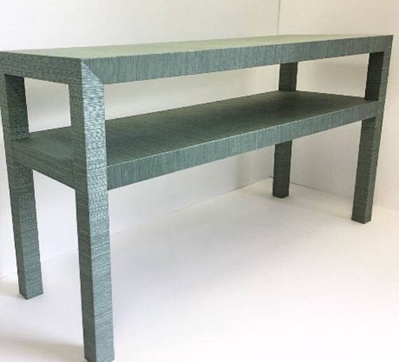 Grasscloth Wrapped Console Table W/Shelf Custom Built To