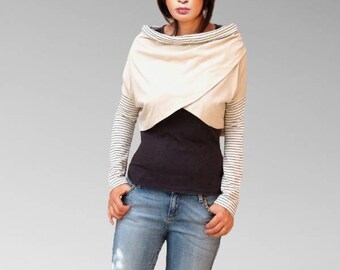 Asymmetric Bolero off-white and striped long sleeve
