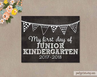 First Day of Junior Kindergarten Chalkboard Printable Sign - 8 x 10 Printable First Day of School Sign - INSTANT DOWNLOAD - 500