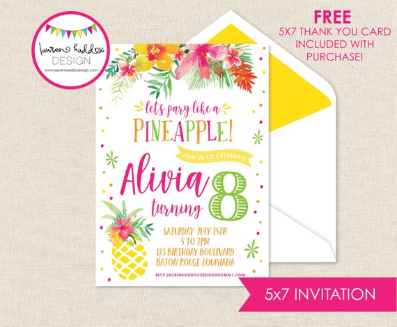 Pineapple Birthday Invitation, Party like a Pineapple, Pineapple Birthday, Pineapple Birthday Decorations, Lauren Haddox Designs Il_570xn
