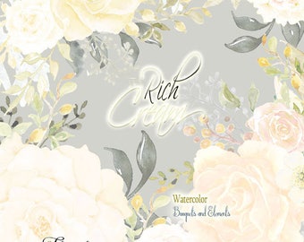Cream roses clipart, ivory roses clipart, roses clipart floral, white roses clipart, watercolor clipart,wedding clipart,floral clipart roses