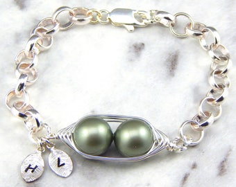 Two Peas In A Pod Silver Bracelet - Personalized Hand stamped Bracelet