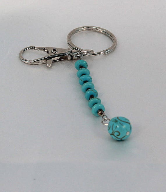 Gemstone keychain purse charm turquoise key chain key fob