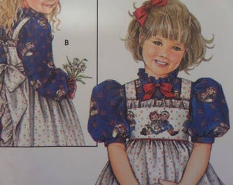 PUFF SLEEVE DRESS Pattern • Simplicity 9424 • Girls 5-8 • Daisy Kingdom • Tie Pinafore • Doll Dress • Childrens Patterns • WhiletheCatNaps