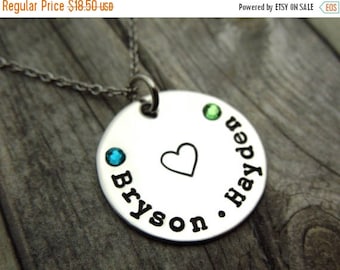 SALE Two Name mothers necklace with birthstone crystals, personalized mothers day gift
