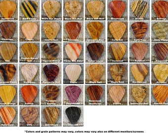 Pickslay's Guitar Pick Collection - ONE Wooden Guitar Pick - (Choose Wood Type) - Exotic Woods - Rare Woods Domestic Woods-Wood Guitar Pick