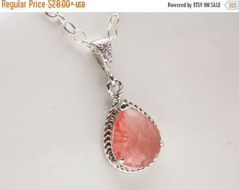 SALE Coral Necklace, Cubic Zirconia Glass Necklace, Sterling Silver, Peach, Wedding Jewelry, Coral Jewelry, Bridesmaid Necklace, Bridesmaid