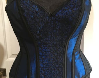 Blue and black overbust corset (30" waist)