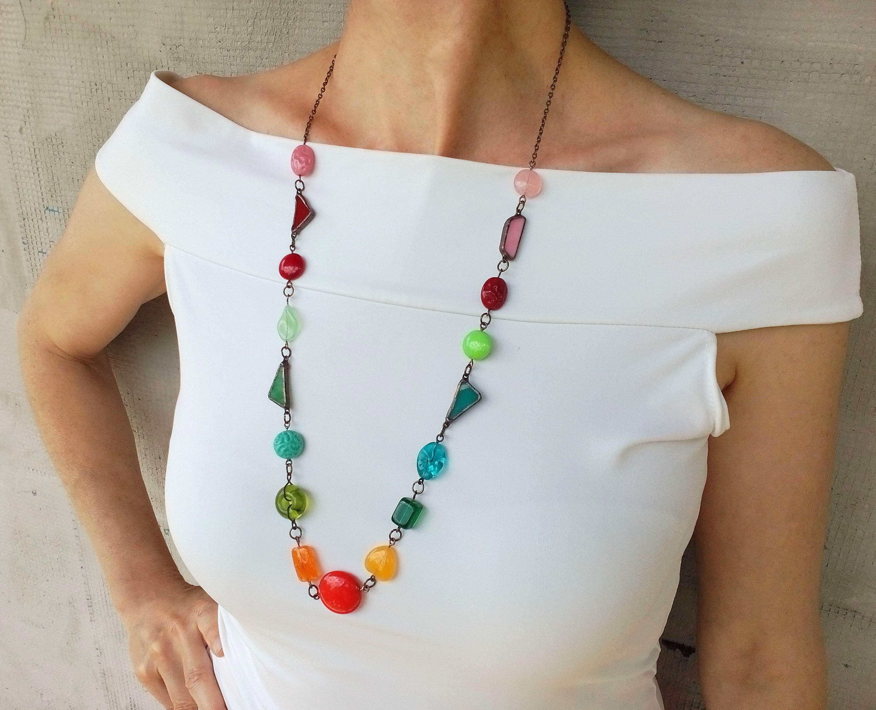 Stained glass necklace artistic jewelry engagement gift