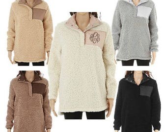 Monogram Sherpa Pullover Jacket, Monogram Sherpa Fleece Pullover, Monogram Fur Pullover, Sherpa Fleece Pullover