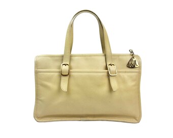 Vintage Morris Moskowitz Off White Leather Handbag Purse // Ivory Cream Beige Genuine Leather Mid Century 1960s Designer MM Kelly Tote Bag