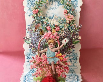 Gorgeous Victorian Era Stand Up Valentine Card with Multi Fold Out Layers
