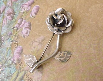 Lovely Vintage Mexican Sterling Silver Rose Brooch