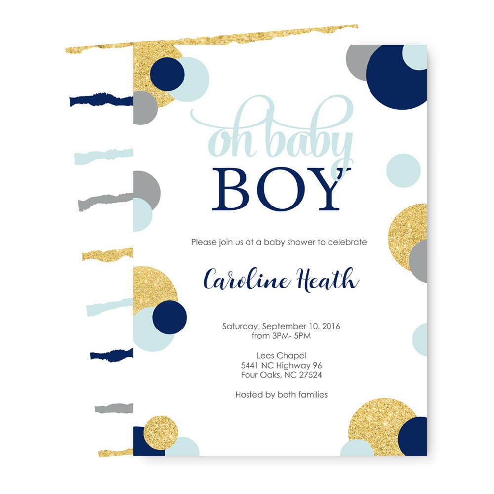 Abstract Baby Shower Invitation Boys Navy Mint & Gold Dot