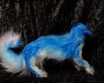 Arctic blue Full Poseable dragon-fox OOAK original Fantasy Soft Sculpture Art Doll