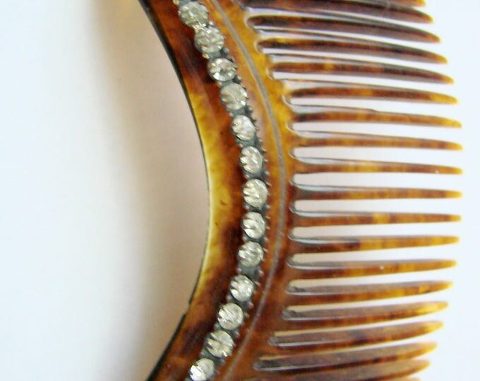 Vintage Faux Tortoiseshell Jeweled Rhinestone Decorative Curved Hair Comb / Vintage Hair Accessory