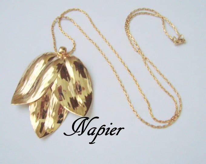 Vintage Napier Goldtone Floral Pendant Statement Necklace / Designer Signed / Jewelry / Jewellery