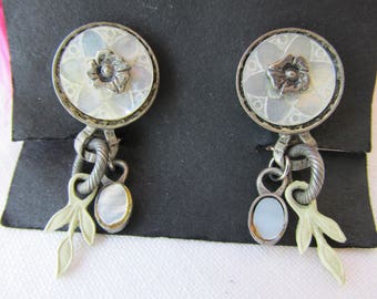 Earrings - Clip On Earrings - Mother of Pearl Earrings - Vintage