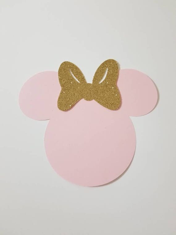 10 SETS Pink Minnie mouse head silhouette cut outs with gold