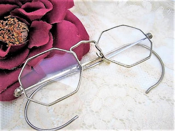 40's Eyeglasses, Wire Rimmed Glasses, Hexagon Frames, Gold Tone, Original Case, Dr. Murray Silverman
