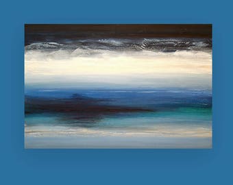 Art, Seascape Painting, Original Abstract, Acrylic Paintings on Canvas by Ora Birenbaum Titled: Midnight Blue 6 24x36x1.5"