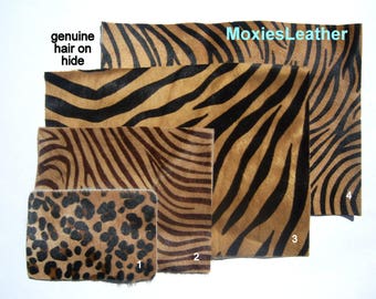 animal print leather - zebra print leather - leopard print leather - leather hide with hair on -