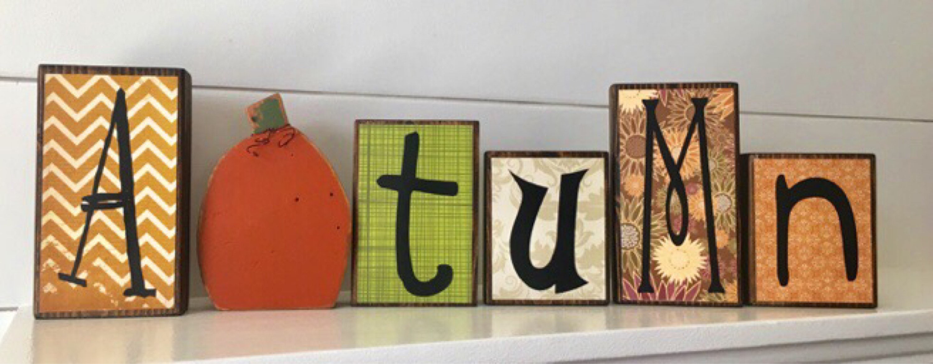 Autumn Decor Wood Letter Blocks with Pumpkin Fall Decor