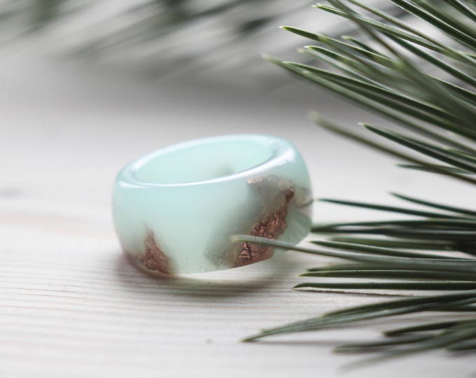 Pastel Mint Resin Ring, Massive Resin Ring, Stacking Ring, Anniversary Engagement Ring, Valentine's Day Gift, For Her Gift, Teal Resin Ring