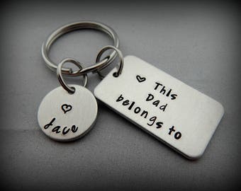 This Dad belongs to - Personalized Custom Hand Stamped Keychain - New Dad Gift - Daddy Key Chain - Father's Day