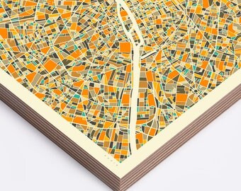 PARIS MAP, Ready to Hang Wood Print, Wall Art for the Home Decor by Jazzberry Blue