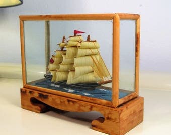 Vintage Ship Model in a box made of Bamboo