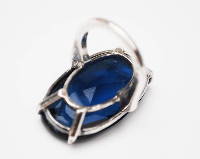 Blue Glass Sterling ring - Sapphire Cobalt art glass - Size 5 - Silver statement ring
