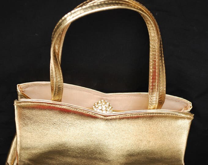 HL gold evening bag - USA Harry Lavine Clutch purse Gold and Rhinestone clasp - vintage purse