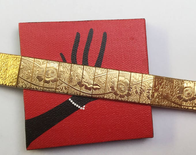 Gold etched Panel Bracelet - Gold Mesh - Flower - Vintage bangle
